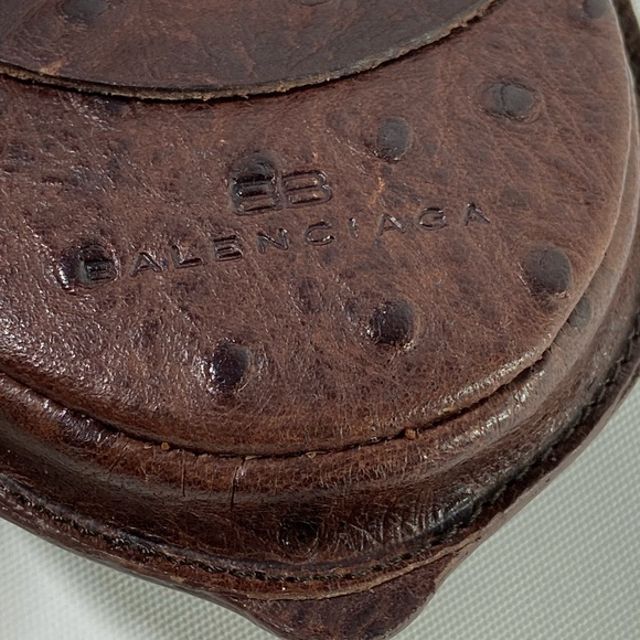 BALENCIAGA Exotic Ostrich Leather Two-Pocket Coin Purse (Dark Brown) - Picture 6 of 12